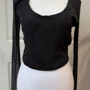 Stitch & Pine Babydoll Mesh Corset Top Black Sz M Cottagecore Romantic Goth Mesh